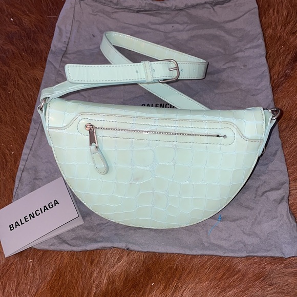 BALENCIAGA Mock Croc Embossed Souvenir Waist Bag XXS Teal Leather - Picture 4 of 8